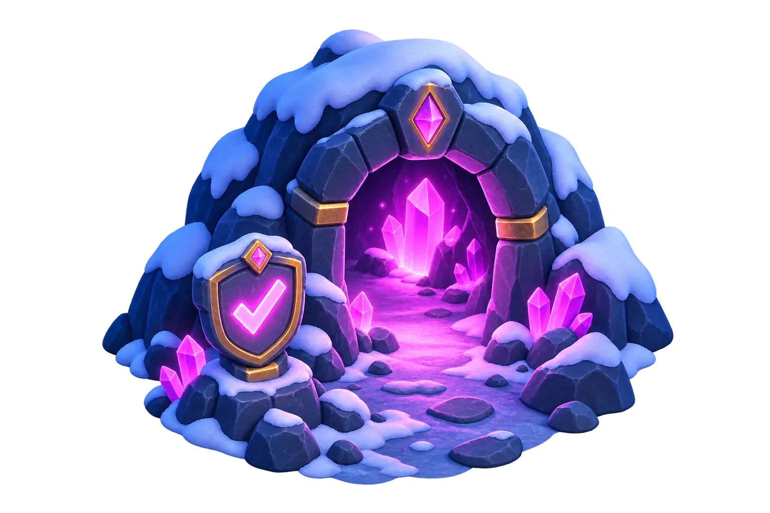 Caverna magenta com escudo marcado com visto